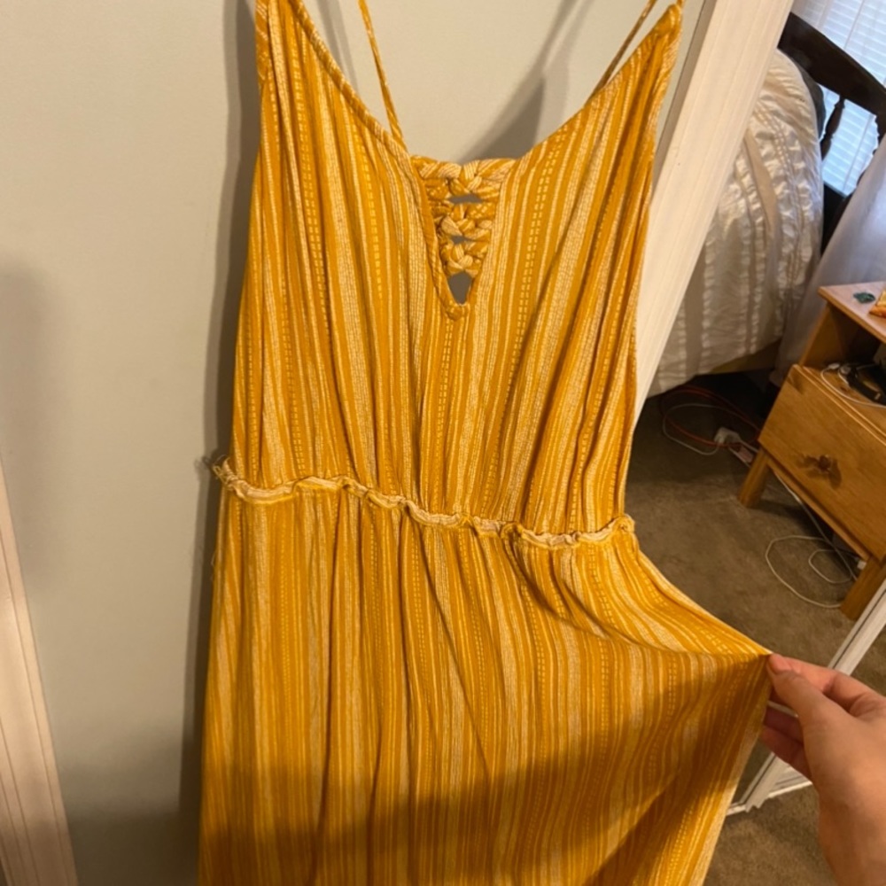 Xhilararion Yellow Strapless Striped Dress